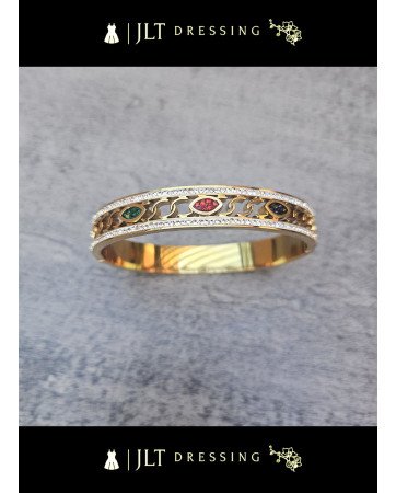 Bracelet Jonc Rigide en Acier Inoxydable Doré - Eclat Strass et Triangles Colorés