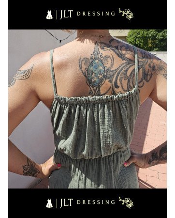 Robe Longue Kaki en Gaze de Coton - Style Bohème Chic