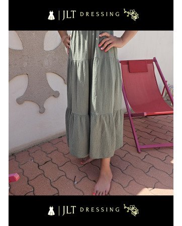 Robe Longue Kaki en Gaze de Coton - Style Bohème Chic
